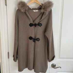 Interdee Paris Fashion Cashmere angora hooded sweater coat neutral size XL